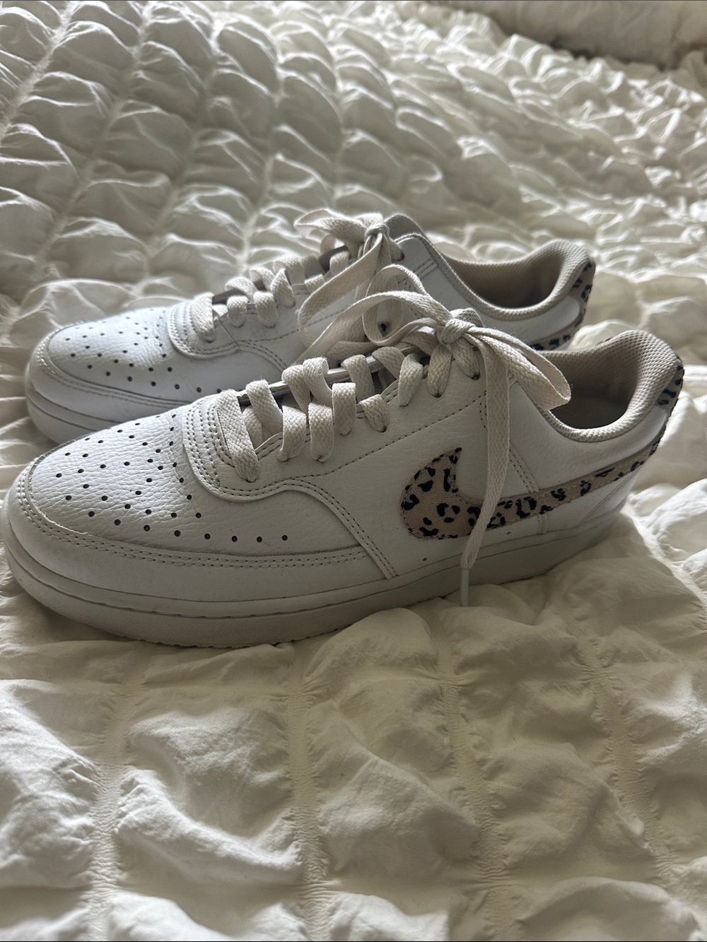 Nike White Women's Sneakers with Leopard Swoosh